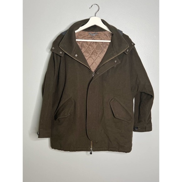 Vince Short Vest Hoodie Wool Jacket In Khaki Women's Size XS - Picture 3 of 10